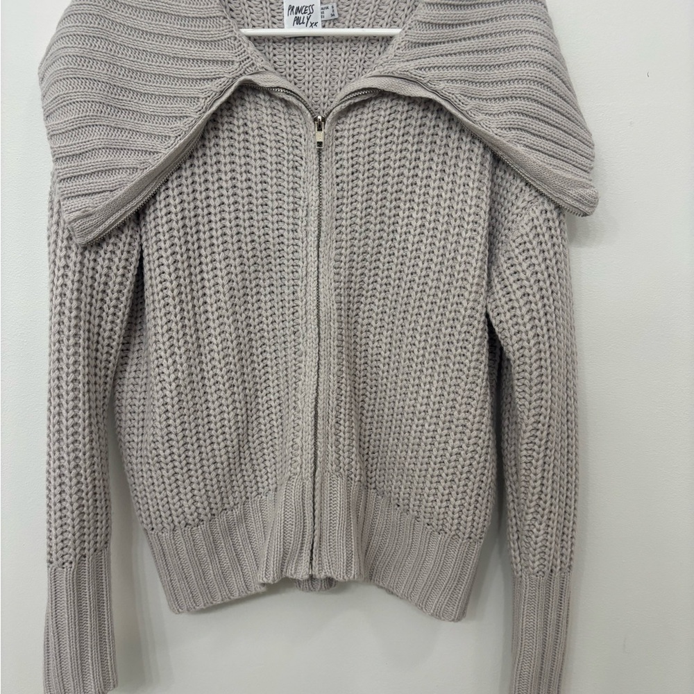 US 6 Princess Polly Chunky Knit Zip-Up Cardigan Sweater